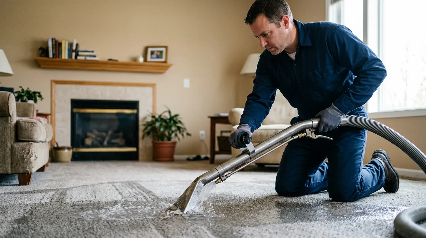 Water damage restoration technician working near Fairfax, OK